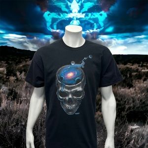Gildan Liquid Blue Black Blue Skull Design Graphic T-Shirt Tee Shirt Size XL EUC